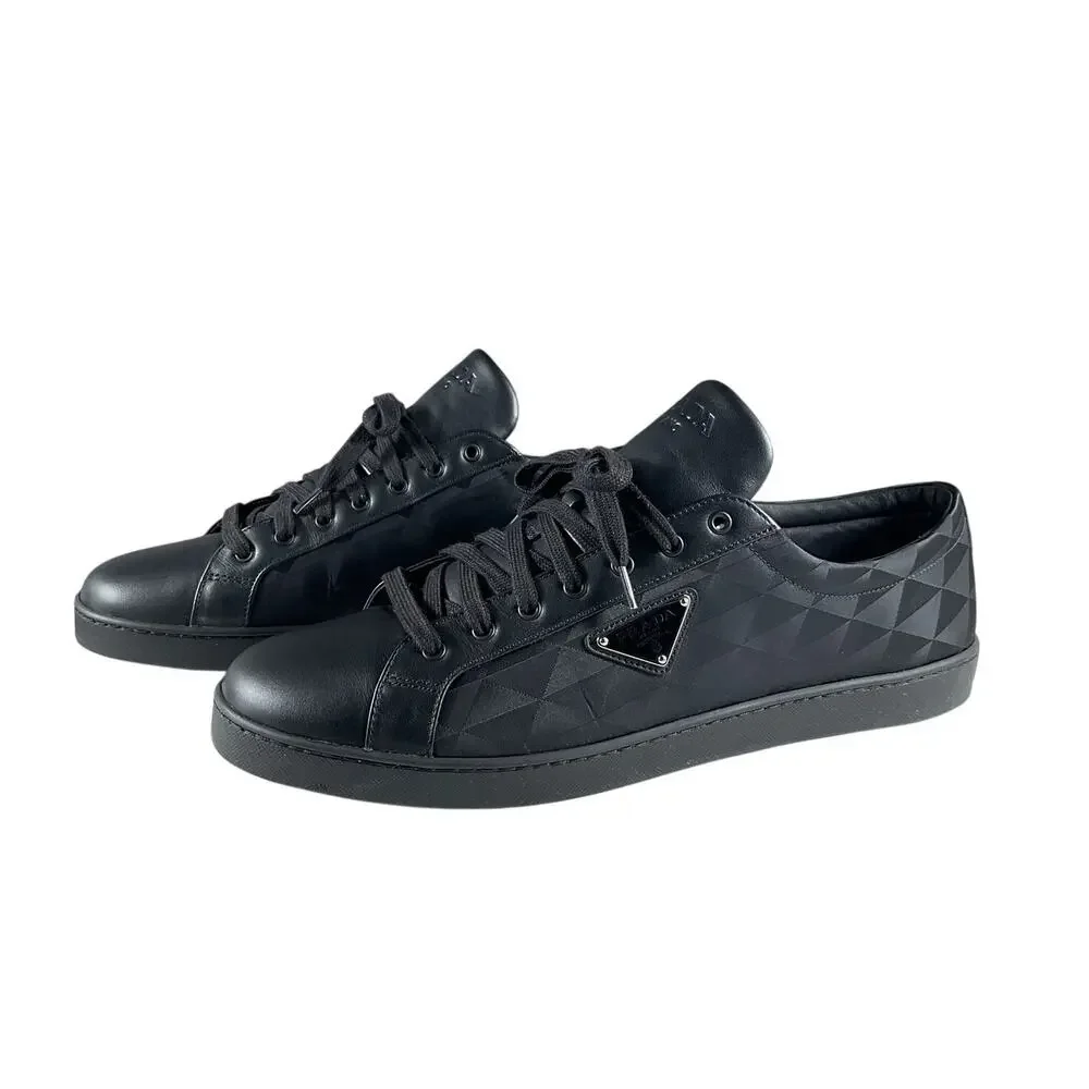 Prada Black Nylon & Leather Low Top Sneakers Size 12.5 - Picture 3 of 9